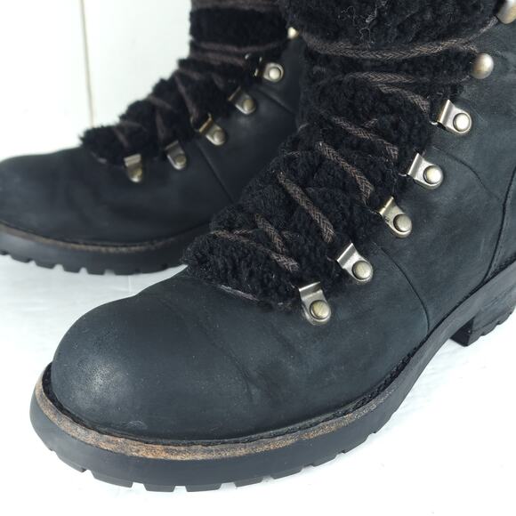 UGG Women's Fraser US7 Black Leather Lace Up Waterproof Mid Calf Shearling Boots - Picture 13 of 16